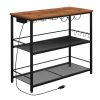 Kitchen Island with Power Outlet, Kitchen Storage Rack with 4 S Hooks, Microwave Stand with Wine Rack, 3-Tier Coffee Station,