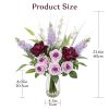 Large Artificial Flowers Floral Arrangement, Mixed Purple Rose, Lilacs, White Orchids Potted Fake Silk Flowers in Clear Vase