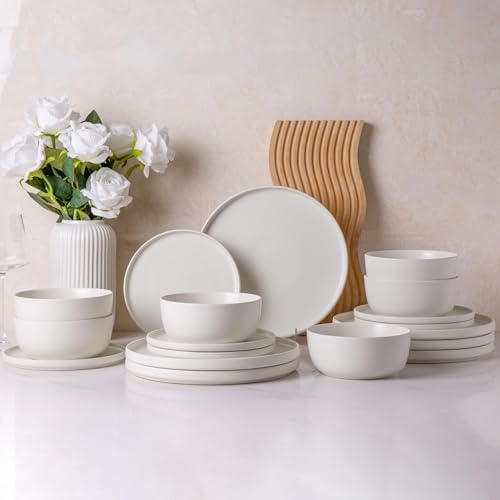 Stoneware Dinnerware Sets for 6,Reactive Ceramic Plates and Bowls Set,Highly Chip and Crack Resistant | Dishwasher & Microwave