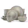 Elegant Round Embossed Stoneware High Class Dinnerware Dish Set, 16 Piece, White