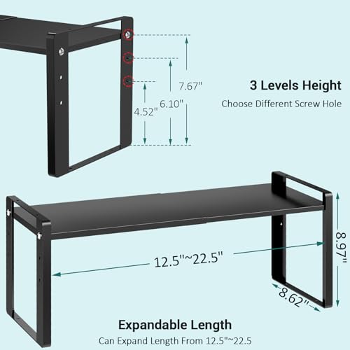 2 Pack Expandable Kitchen Cabinet Organizer Shelves, Stackable Heavy Duty Metal Small Storage Shelf, Adjustable Counter Shelf