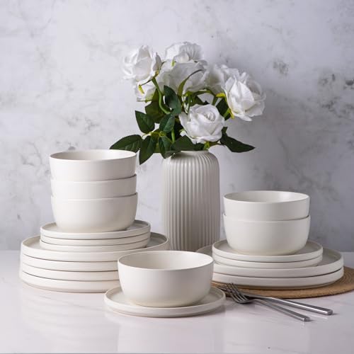 Stoneware Dinnerware Sets for 6,Reactive Ceramic Plates and Bowls Set,Highly Chip and Crack Resistant | Dishwasher & Microwave