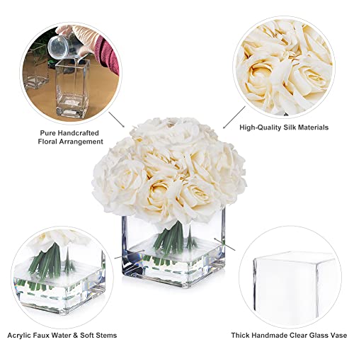 18 Pieces Rose Artificial Flowers in Vase, Artificial Flowers Arrangements in Vase with Faux Water for Dining Table Decoration,