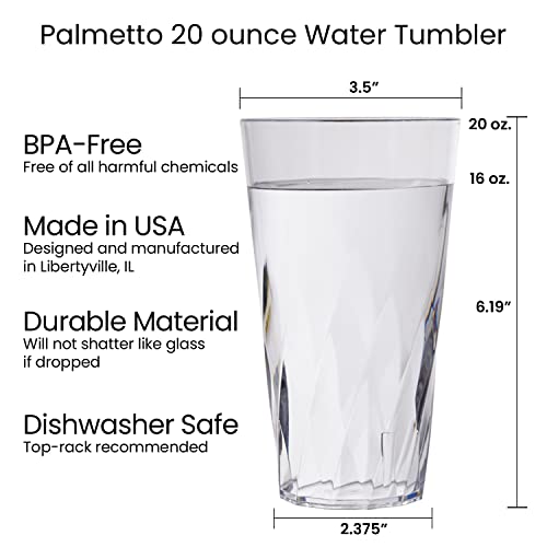 Palmetto [Set of 16] 20 ounce Plastic Stackable Water Tumblers in Clear, Lightweight Value Set of Drinking Cups, Reusable,