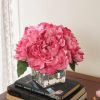 Artificial Peonies Flowers Arrangements in Cube Glass Vase, WELLKNOWN Silk Flower Centerpieces for Dining Room Table, Coffee