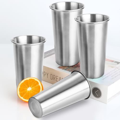 4 Pcs Stainless Steel Cup Set, 20 oz Unbreakable Cups, Durable Metal Cup Tumblers, Drinking Glasses for Home, Restaurant, Non