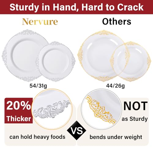 350PCS Silver Plastic Plates - Silver Plastic Dinnerware Sets for 50 Guests - 100 Disposable Plates, 150 Silverware, 50 Cups, 50