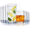 Faceted Clear Plastic Reusable Drinking Glasses (Set of 8) 14oz Rocks & 18oz Water Cups | BPA-Free Tumblers, Made in USA |