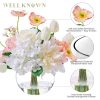 Artificial Flowers in Vase for Seasonal Decor, Mixed White Tulips & Pink Silk Fake Flowers Bouquet Arrangements in Glass Vase