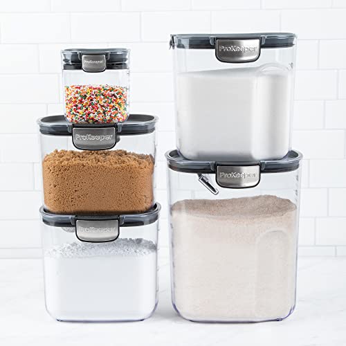 + 9-Piece Airtight Food Storage Container Set – Clear Plastic Flour and Sugar Canister Set with Magnetic Accessories for Kitchen