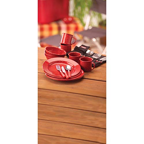 24-Piece Enamel Dinnerware Set for Outdoor Dining, Dishwasher Safe, Full Dinnerware & Flatware Set for 4 People