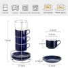 8 Ounce Porcelain Cappuccino Cups with Saucers and Silver Stand, Navy Cups Set of 4