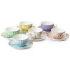 BTaT- Floral Tea Cups and Saucers Set of 6 (7 oz), Porcelain Tea Cups Set of 6, Pastel Bloom Design with Gold Trim, Dishwasher &