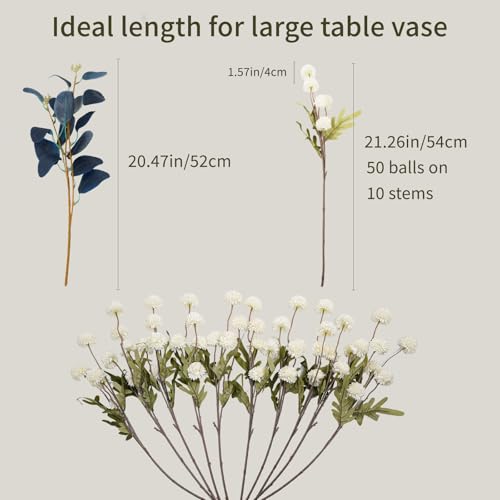 FXKJGHP Fake Mums Flowers+Eucalyptus Leaf in Vase Artificial Flowers 21inches Long Stem Flowers for Decoration Room Decoration