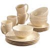 Bianca Casual Round Dinnerware Set – 16-Piece Stoneware Party Collection w/ 4 Dinner Salad Plates, 4 Bowls & 4 Mugs – Unique