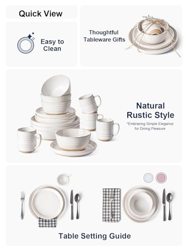 Dinnerware Sets 16 PCS, Stoneware Plates and Bowls Set, House Warming Wedding Present, Serve for 4 (10" Dinner Plates + 8" Salad
