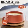 – 11 Oz., Set of 4 Ceramic Tea Cup and Saucer Bamboo/Tea Mug - Wide Cappuccino Cup, Coffee Cups Ceramic Mug for Cappuccino,