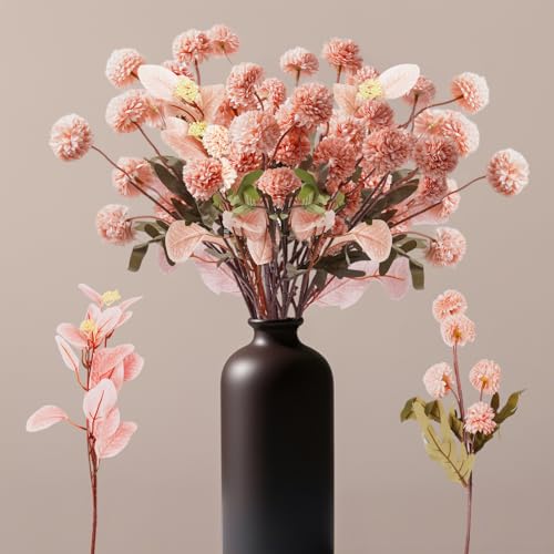 FXKJGHP Fake Mums Flowers+Eucalyptus Leaf in Vase Artificial Flowers 21inches Long Stem Flowers for Decoration Room Decoration