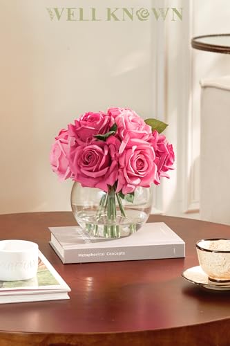 Artificial Flowers with Vase, Silk Rose Artificial Flowers Table Centerpieces with Faux Water for Home Decoration Fake Roses