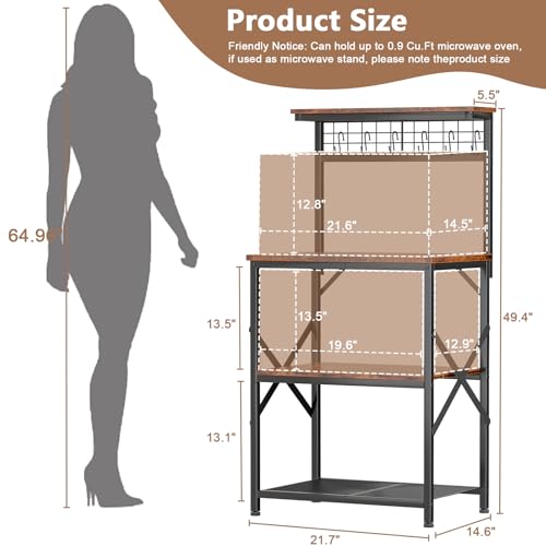Kitchen Bakers Rack with Hutch, Coffee Bar Station 4 Tiers, Microwave Oven Stand with 6 S Hooks and Pegboard, Kitchen Microwave
