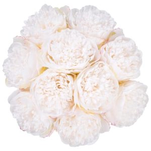 20 Heads Artificial Peony Silk Flower Leaf Home Office Wedding Party Festival Bar Decor (Cream White)