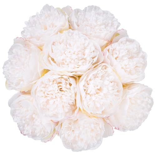 20 Heads Artificial Peony Silk Flower Leaf Home Office Wedding Party Festival Bar Decor (Cream White)