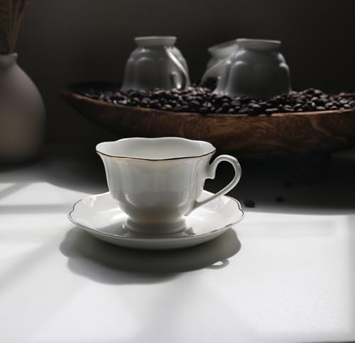 12 Pieces Tea Cup set Fine Porcelain 6oz Cup and Saucer set of 6 for Cappuccino Tea Flat White Coffee