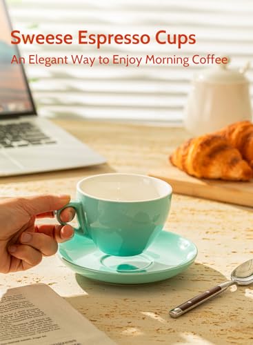 6 Ounce Cappuccino Cups with Saucers, Porcelain Double Espresso Cups Set of 6 - Hot Assorted Colors