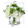 Silk Hydrangea Artificial Flowers with Vase, Mixed Fake White Hydrangea Flowers and Greenery in Faux Water Vase for Dining Table
