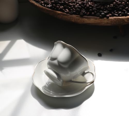 12 Pieces Tea Cup set Fine Porcelain 6oz Cup and Saucer set of 6 for Cappuccino Tea Flat White Coffee