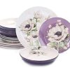 Purple Poppy Ceramic 12 pcs Dinnerware Set, Service for 4, Inclusive of 11 inch Dinner Plates, 8.75 inch Salad Plates and 35oz