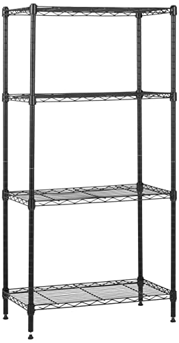 4-Shelf Steel Wire Storage Rack, Adjustable, Sturdy, Easy Assembly, 13.4 D x 23.2 W x 48 H in, Black