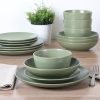 Queenslane 16 Piece Double Bowl Plates and Bowls Dinnerware Sets - Matte Green