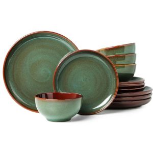 Stoneware Dinnerware Sets, Ceramic Plates and Bowls Set, Microwave & Dishwasher Safe Kitchen Dishes, Modern Dinner Salad Plates
