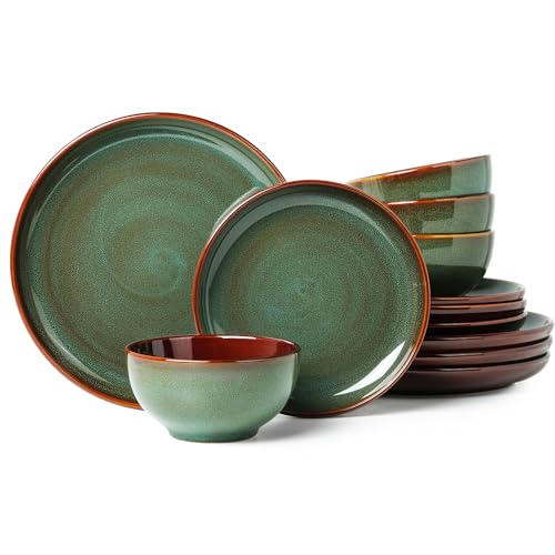 Stoneware Dinnerware Sets, Ceramic Plates and Bowls Set, Microwave & Dishwasher Safe Kitchen Dishes, Modern Dinner Salad Plates