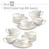 BTaT- White Tea Cups and Saucers Set of 12 (7 oz), Porcelain White Tea Cup Set of 12 with Golden Trim Design, Dishwasher Safe