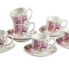 GY 12 PCS Tea Set - 7oz New Bone China tea Cups and Saucers with Pink Flower Pattern Porcelain Cups for Mocha Cappuccino Tea and