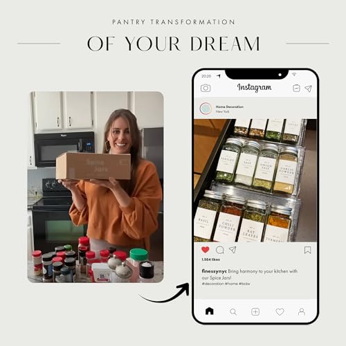 Glass Spice Jars with Labels with Metal Lids and Shakers Farmhouse 36 Pack Set, 4oz Small Clear Empty Spice Bottles Seasoning