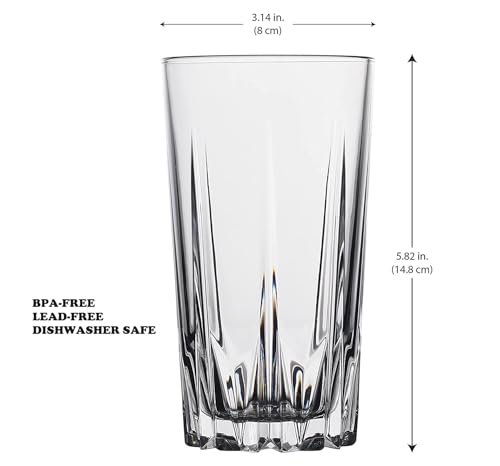 Highball Glass Cups. Set of 10 Elegant Diamond Cut Drinking Glasses. Classic 15 oz Bar Glasses. Tall Kitchen Glass for Water,