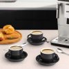 Premium Espresso Shot Cups and Saucers Set with Espresso Stainless Steel Spoons - 2.5 oz, Set of 4, Black