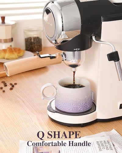 7.3 Ounce Cappuccino Cups Set of 2, Artistic Embossed Ceramic Cappuccino Mugs and Saucers, Double Espresso Cups Set of 4 for Au