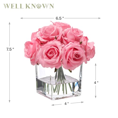 Rose Artificial Flowers in Vase with Faux Water, Silk Rose Table Centerpieces for Home Coffee Table Decor, Fake Roses Flower