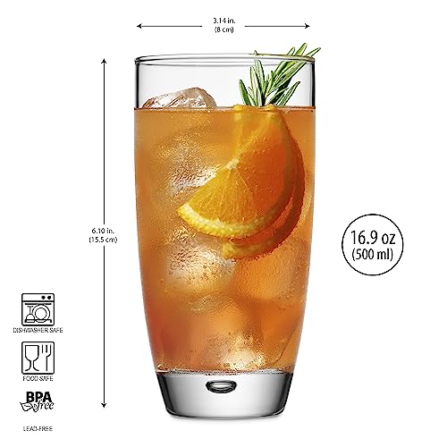 Highball Glasses Set Of 4, 16 Oz. Drinking Glasses, Unique Water Glass Cups For Juice, Cocktails, Soda, Heavy Bottom Tumbler