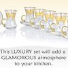 Gold Turkish Arabic Moroccan Tea Glasses Cups Set of 6 and Saucers Glassware Drinking Women Party Fancy Drinkware Style Vintage