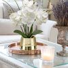 Artificial White Phalaenopsis Orchid Flower Arrangements Faux Orchid Flower in Gold Pot Orchid Centerpiece for Dining Room Table
