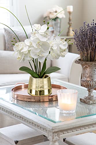 Artificial White Phalaenopsis Orchid Flower Arrangements Faux Orchid Flower in Gold Pot Orchid Centerpiece for Dining Room Table