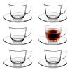 Glass Tea Cups and Saucers Set of 6 - Glass Coffee Mugs -Teacups for Espresso Cappuccino Latte Tea - Dishwasher Microwave Safe