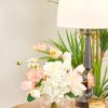 Artificial Flowers in Vase for Seasonal Decor, Mixed White Tulips & Pink Silk Fake Flowers Bouquet Arrangements in Glass Vase