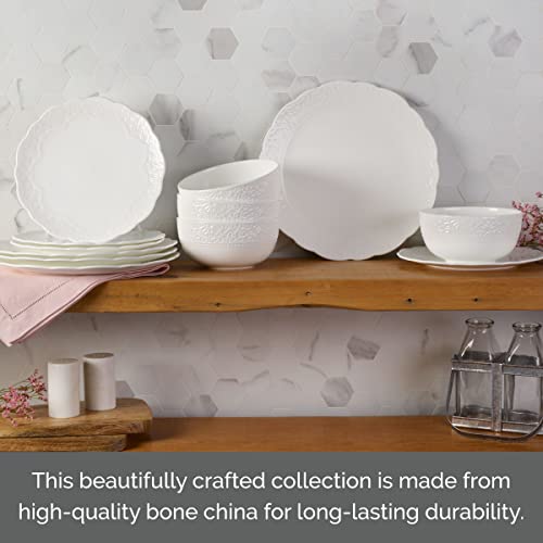 Mikasa Abigail Bone China Lightweight Chip Resistant 12 Piece Dinnerware Set, Service for 4, White