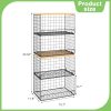 4 Pack Stackable Wire Baskets for Pantry Organizers and Storage, Pantry Baskets with Fixed Wooden Top, Fruit and Vegetable